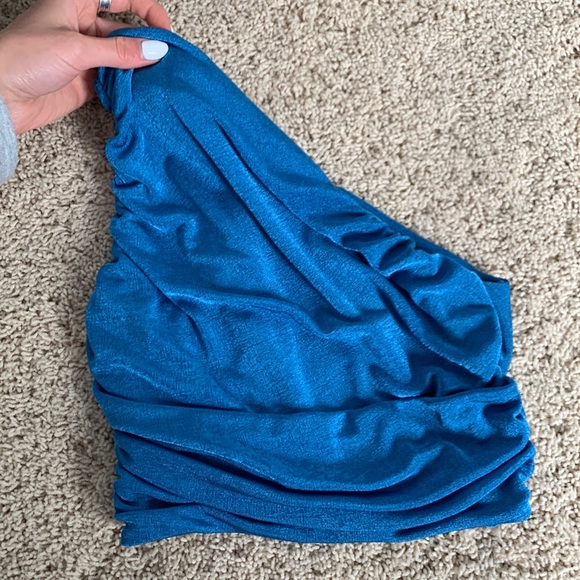 Blue one shoulder rouched top - Picture 2 of 2